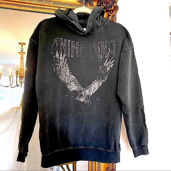 Anine Bing Tops - Anine Bing Rowe Eagle Hoodie in Washed Black XS